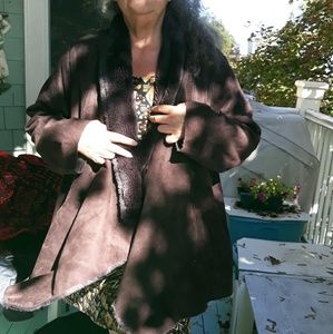 Suede faux fur-lined jacket